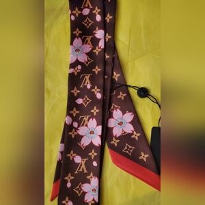 Skinny Cherry Blossom Bag Twilly,Scarf,Hairtie, Pink Floral Design,PRICE IS FIRM